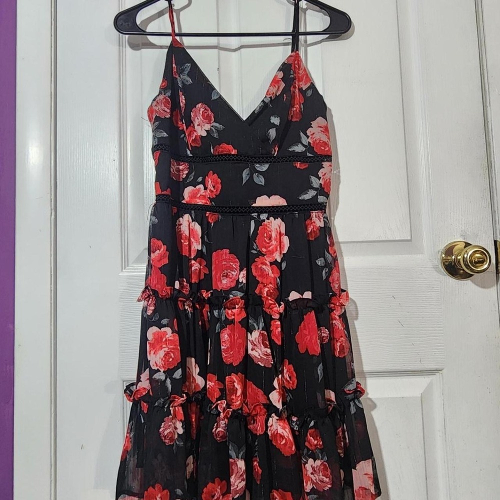Black Floral Mini Ruffle Dress